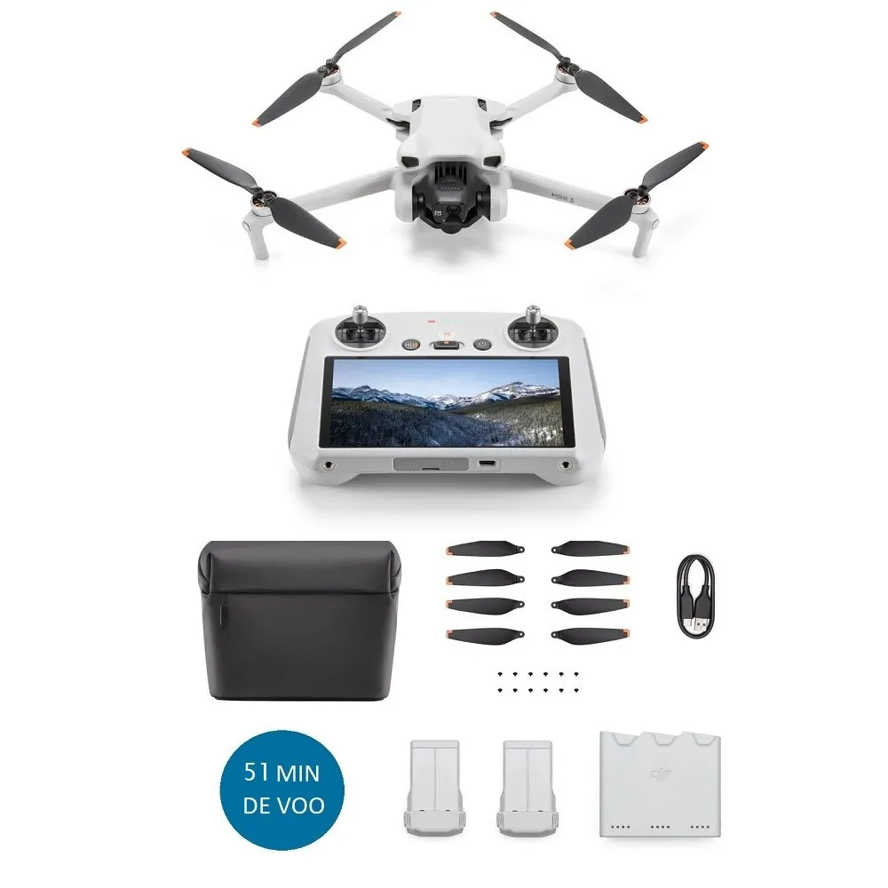 Drone DJI Mini 3 + controle com tela + Fly More Kt Plus (BR)
